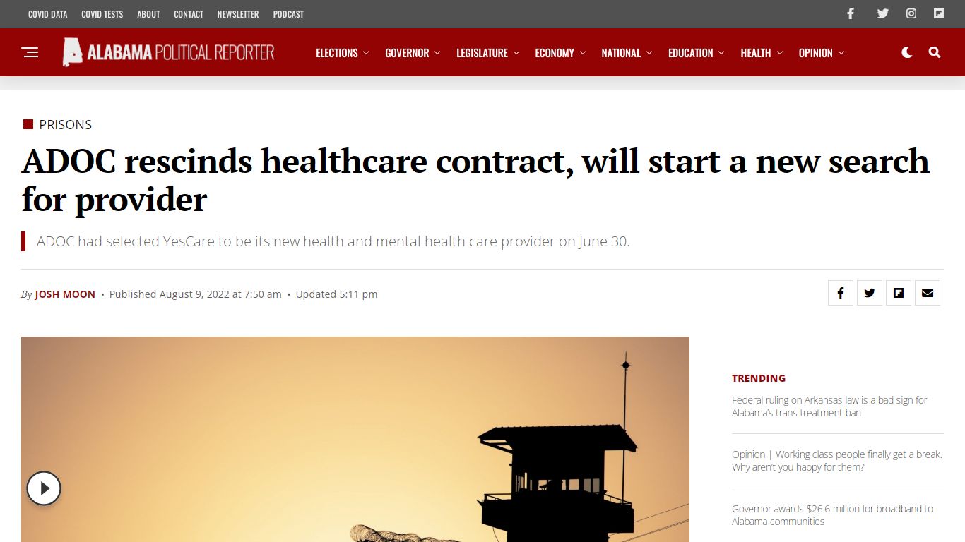 ADOC rescinds healthcare contract, will start a new search for provider